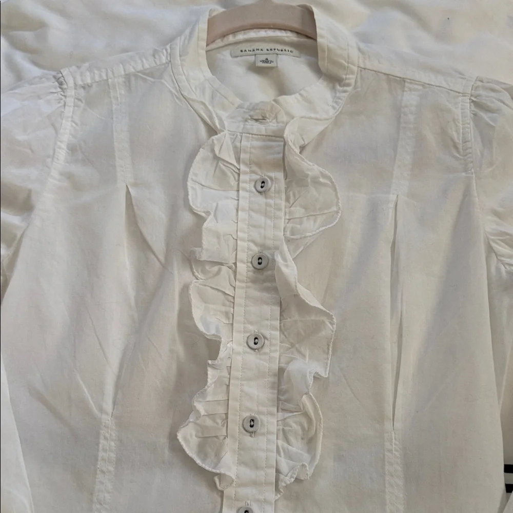 Banana Republic White Ruffled Button-Down Shirt - Picture 6 of 7